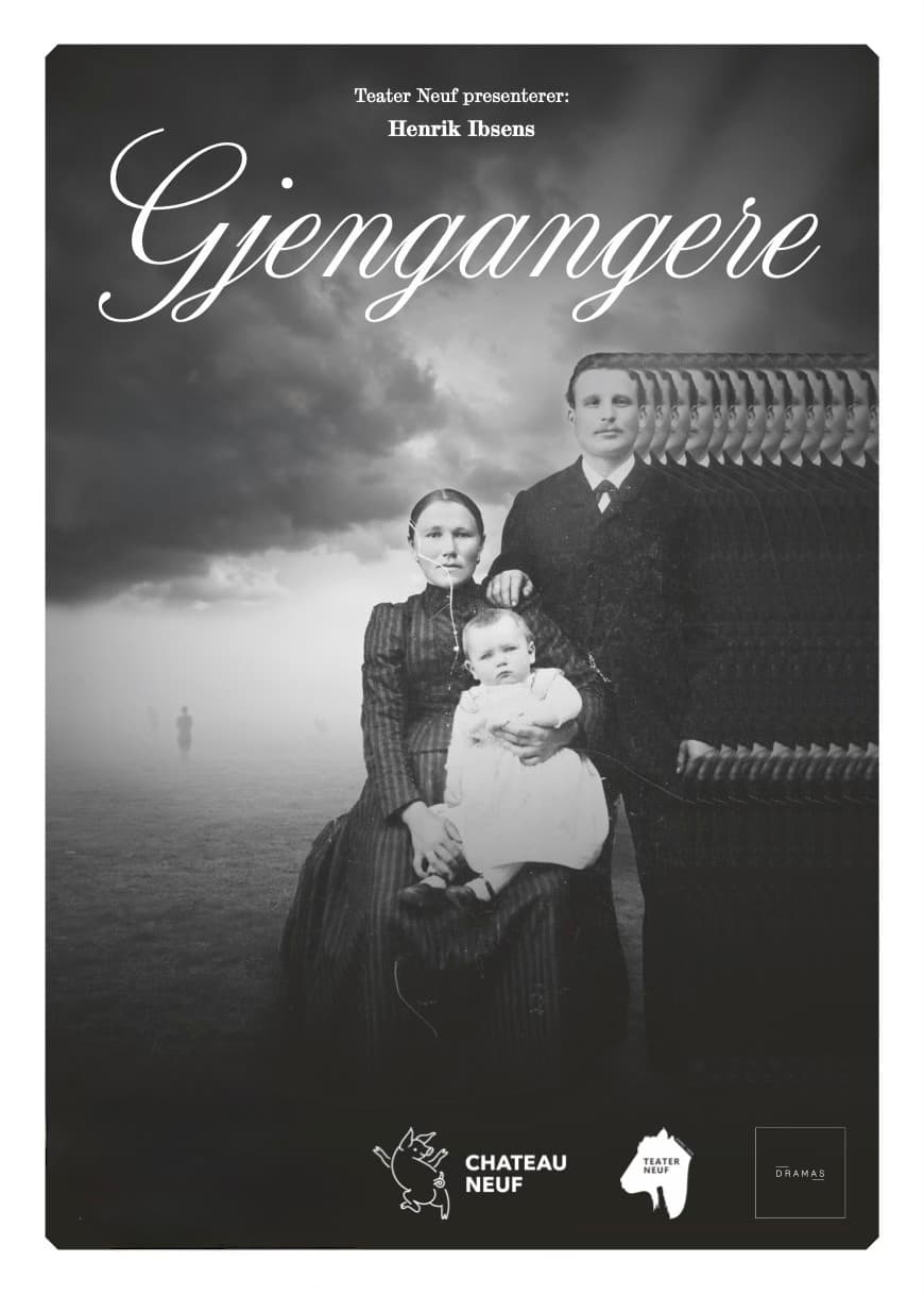 Plakat for arrangementet. Bilde av en mor, far og et barn. Faren er duplisert